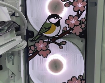 Cubierta para ventilador de PC con diseño de ramas de cerezo y pájaros / Rejilla de 120 mm / Diseño de flor de cerezo impreso en 3D