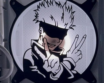 Cubierta de ventilador para PC con diseño de hechicero con los ojos vendados / Rejilla con silueta de anime de 120 mm / Pieza de modificación impresa en 3D