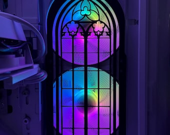 Cubierta de ventilador de PC con ventana de catedral gótica / Rejilla de ventilador de 120 mm / Estilo vitral impreso en 3D