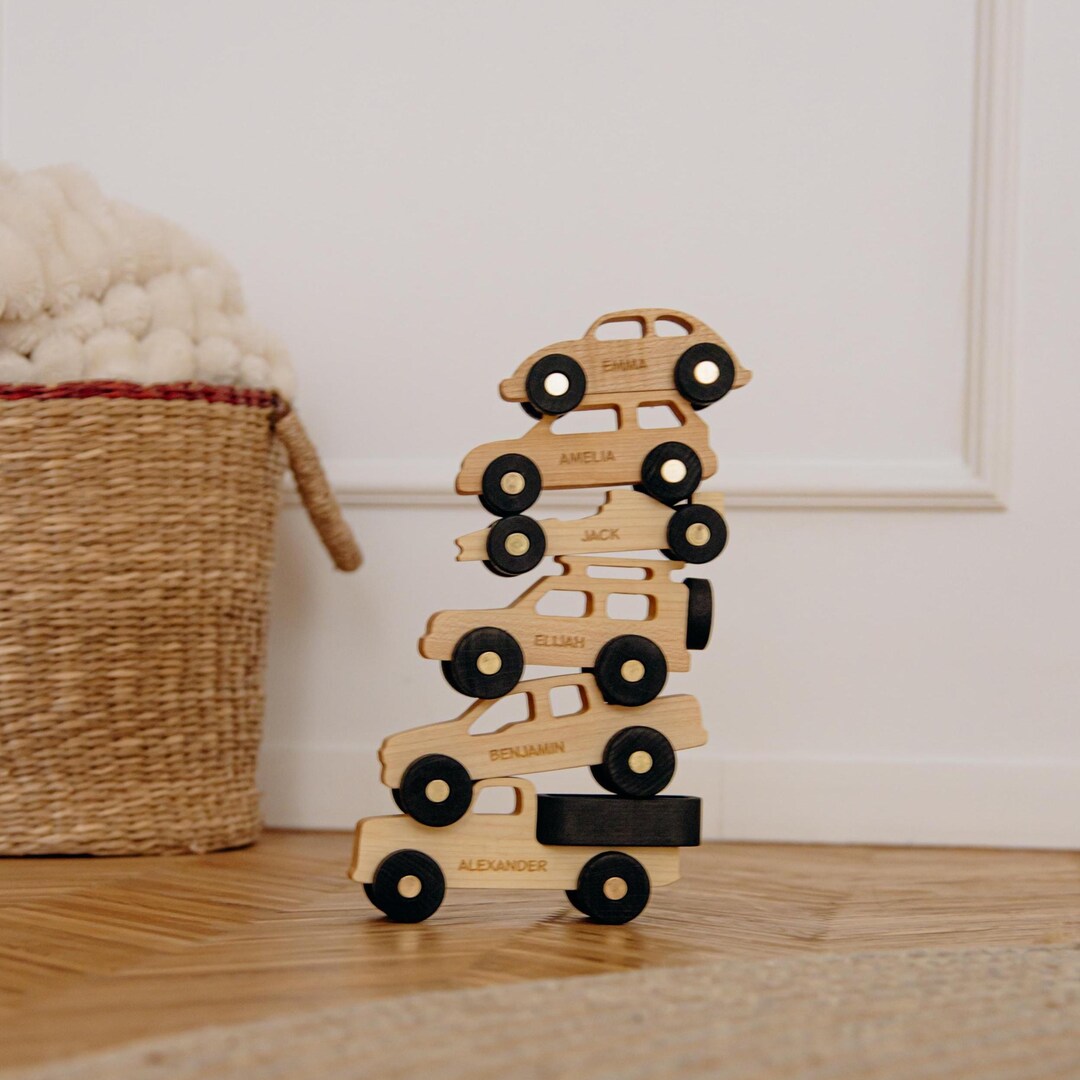 Custom Engraved Wooden Cars – Montessori Vehicle Set – Christmas Gift ...