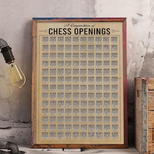 Affiche ou toile Un recueil d'ouvertures d'échecs, art mural noir et blanc d'échiquier, décoration de salle de jeux, impression d'art stratégie, cadeau pour joueur d'échecs