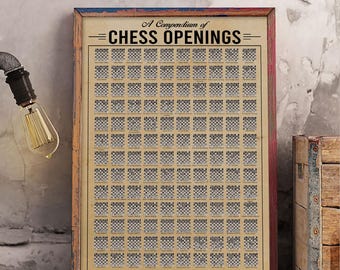 A Compendium Of Chess Openings Poster or Canvas, Chessboard Black and White Wall Art, Game Room Decor, Strategy Art Print, Chess Player Gift