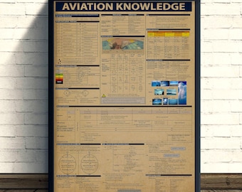 May include: A framed poster titled "AVIATION KNOWLEDGE". The poster displays detailed aviation charts and diagrams, including weather data, symbols, and specifications. The title is in dark blue text. The frame is black.