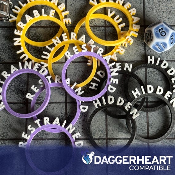 3D gedruckte Zustandsringe - Daggerheart-kompatibel (verwundbar, zurückhaltend, versteckt), physischer Druck, RPG-Zubehör
