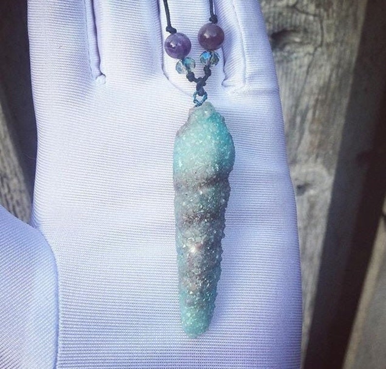 Crystalized Unicorn shell jade and amethyst beads Piece One Ocean colors Song of the Siren series