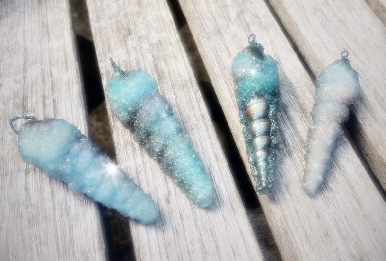 Crystalized Unicorn shell jade and amethyst beads Piece One Ocean colors Song of the Siren series