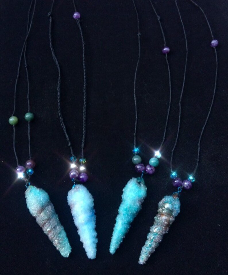 Crystalized Unicorn shell jade and amethyst beads Piece One Ocean colors Song of the Siren series
