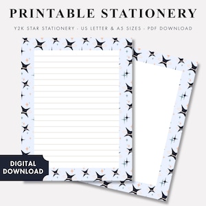 Y2K Star Printable Stationery | Lined & Blank PDF (Digital Download)