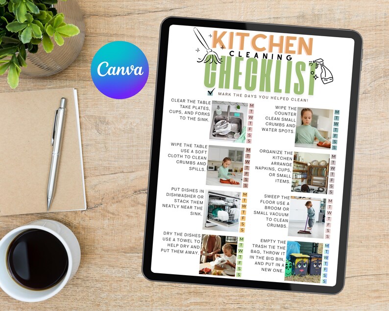 Teen Kitchen Cleaning Checklist Visual Routine Chart for Teens & Tweens ...