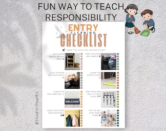 Entry Cleaning Checklist for Teen Visual Chore Chart Daily Routine Guide Home Responsibility and Parenting Tool