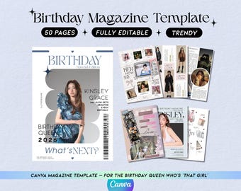 Geburtstag Magazin Vorlage | Personalisierte Geburtstagsgeschenk | Ästhetisches Vogue-Style Magazin | Bearbeitbare Canva Vorlage | Bester Freund-Andenken
