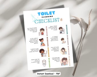 Toilet Cleaning Checklist | ADHD-Friendly Visual Chore Chart for Kids | Kawaii Bathroom Routine | Toilet Hygiene for Kids | Printable PDF