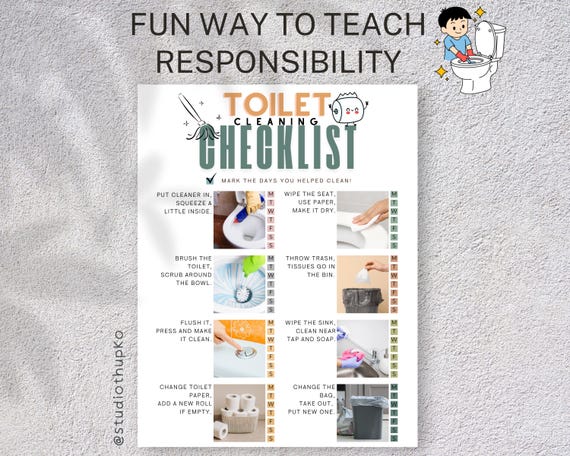 Toilet Cleaning Step-by-Step Visual Chart for Teen Bathroom & Home Chore Guide Parenting Tool Independent Living and Responsibility Skills