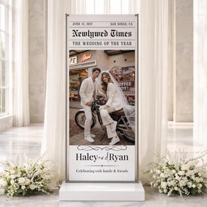Wedding Newspaper Welcome Sign, Newlywed Times Style Photo Wedding Entrance Sign, Editorial Wedding Poster, Editable Canva Template