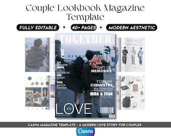 Plantilla de revista para parejas en Canva / Lookbook editable de historia de amor / Regalo de aniversario personalizado para novio / Regalo moderno imprimible para él y para ella