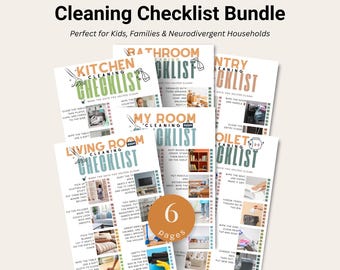 Kids and Teens Cleaning Checklist Bundle | 6 Visual Chore Charts | ADHD-Friendly Routine | Printable Room Checklists | Canva Template