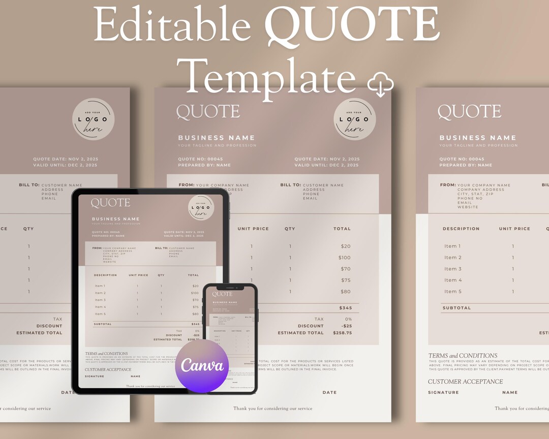 Editable Quote Template Estimate Form Price Quote and Job Estimate ...