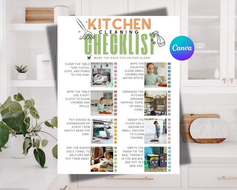 Teen Kitchen Cleaning Checklist Visual Routine Chart for Teens & Tweens ...