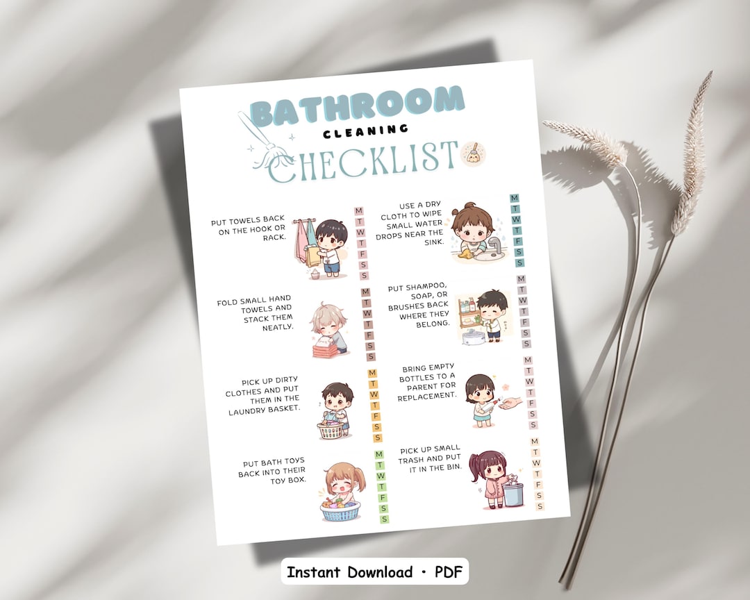 Bathroom Cleaning Checklist | Adhd-friendly Chore Chart for Kids ...