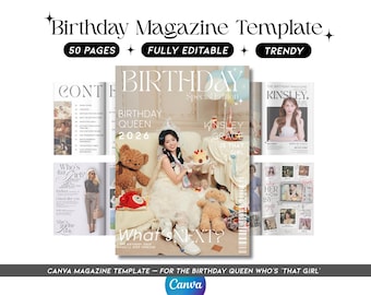 Plantilla de revista de cumpleaños Canva / Regalo de cumpleaños personalizado para ella / Revista de cumpleaños digital editable / Recuerdo para mejor amiga