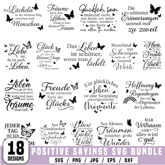 Positive Sayings SVG, German Quotes  Wisdom, Happiness, Love, Hope, Laser File Cricut, Silhouette Gift Idea, plotter File