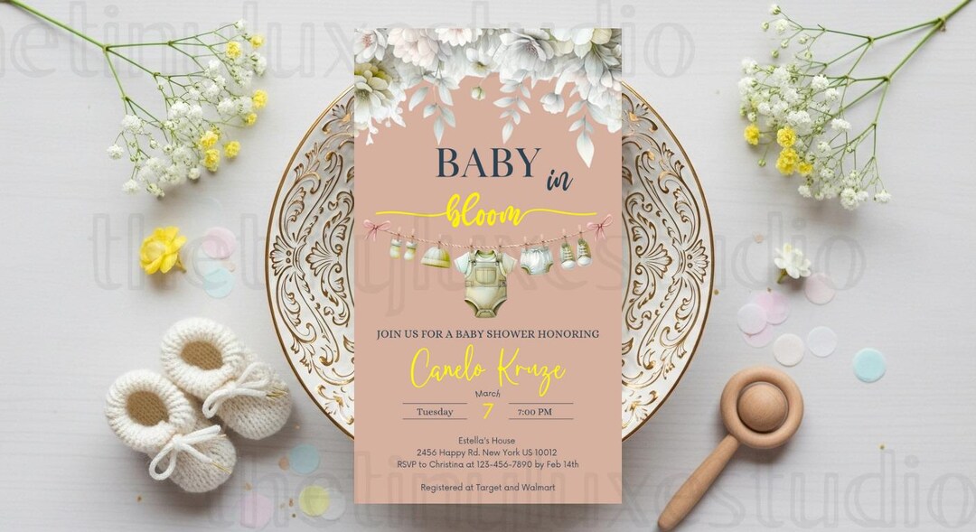 Floral Baby Shower Invitation Template – Elegant Spring Garden Design ...