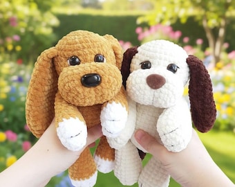 ぬいぐるみの子犬のかぎ針編みパターン、あみぐるみ犬の編み方チュートリアル（PDF）