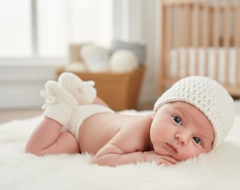 Crochet Baby Hat and Booties Pattern, Easy Project (PDF Pattern)