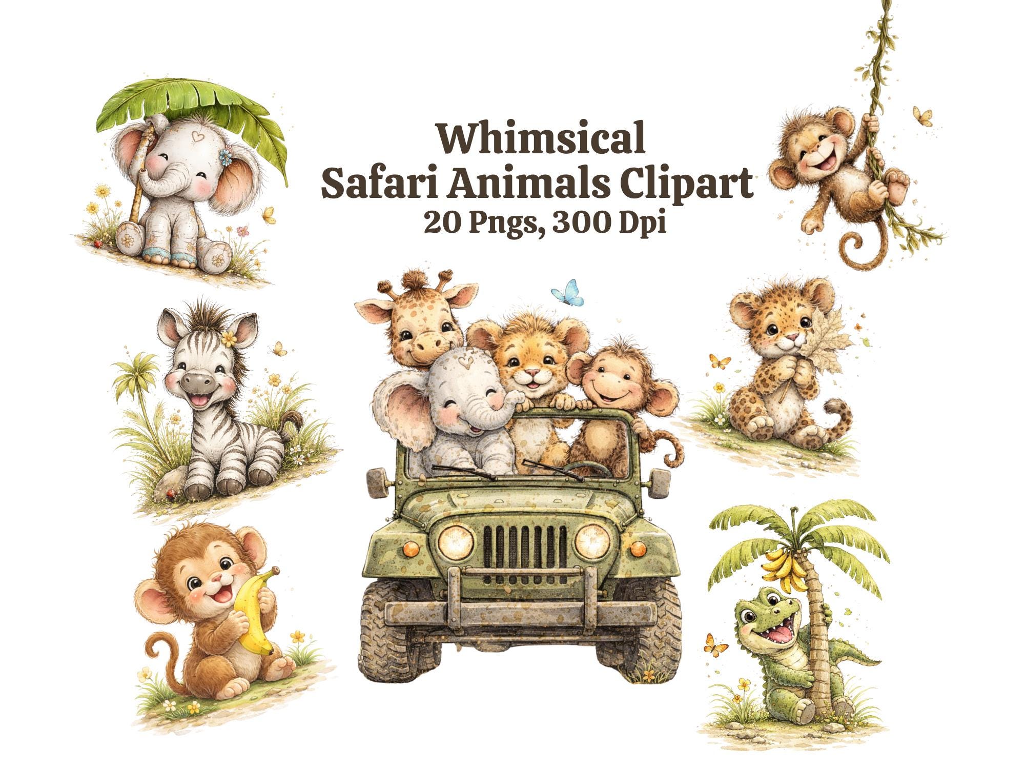 Safari Animals Clipart Bundle | Cute Jungle Animals PNG | Baby Safari ...