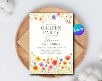 Verjaardagsuitnodiging bloementuinfeest | Canva-sjabloon Wildflower (digitale download)
