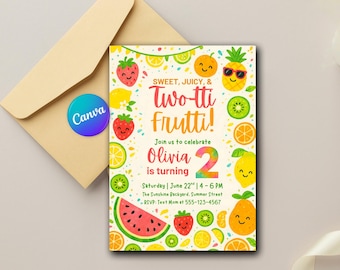 Verjaardagsuitnodiging met twee tti Frutti | Bewerkbaar fruitfeest (digitale download)