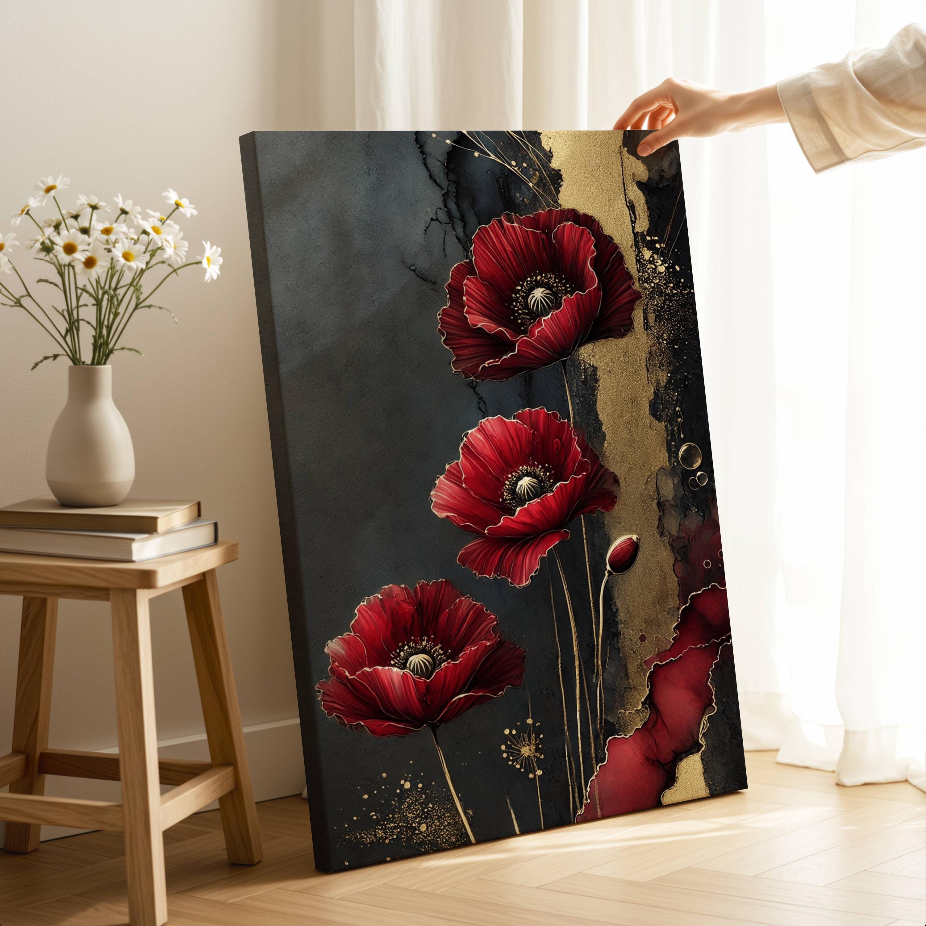 Red Poppy Canvas Wall Art, Ruby Red Decor - Etsy