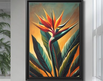 Paradiesvogel Wand Kunst, Tropischer Leinwanddruck, Luxuriöse botanische Wanddekoration