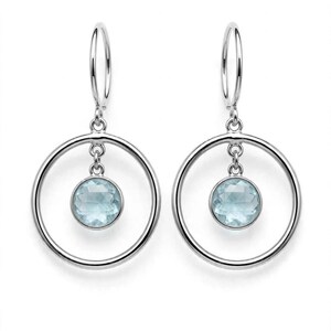 Aquamarin-Ohrring mit rundem Cabochon – 925er Sterlingsilber, Geburtsstein für März