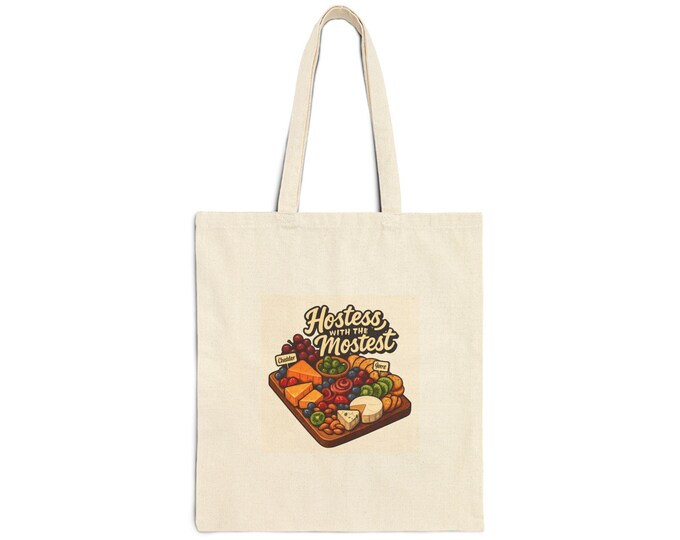 Hostess with the Mostest Charcuterie Tote Bag | Cheese Board Illustration, Picnic Market Tote