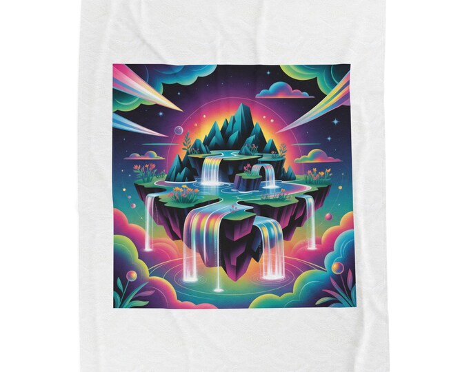 Surreal Floating Island AI Art Blanket | Dreamscape Gradient Plush Velveteen