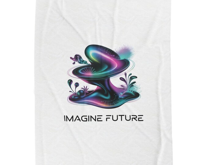 Imagine Future Velveteen Plush Blanket | AI Art Dreamscape, Neon Surreal Gradient