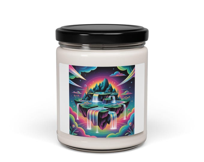 Surreal AI Dreamscape Candle, Soy Jar Candle | Futuristic Gradient Artwork