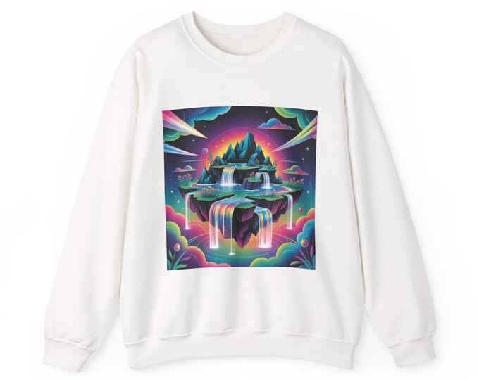 Surreal Dreamscape Floating Island Sweatshirt | AI Art, Futuristic Gradient