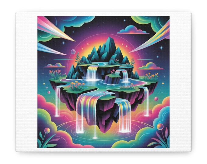 Surreal Floating Island AI Art Canvas | Dreamscape, Futuristic Gradient