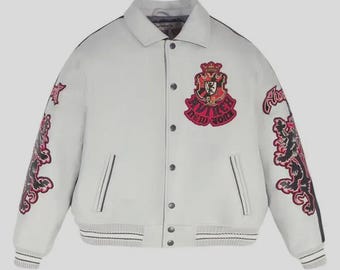 Avirex Jacket - Newyork style bomber leather jacket - black and white leather jacket men