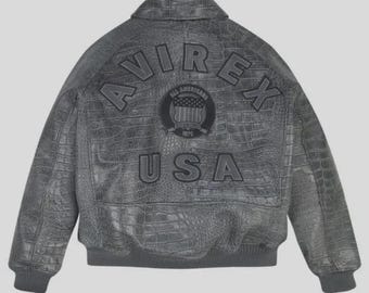 Handmade Avirex Crocodile Bomber Jacket Cowhide Leather Limited Edition Men’s Flight Jacket