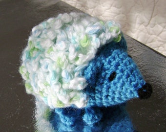 Curly the Hedgehog Crocheted Stuffed Amigurumi Toy blue ready to ship