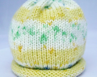 Lemon Meringue Pie Knitted Baby Hat in yellow and white size Newborn ready to ship