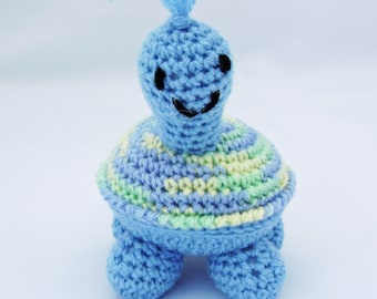 Baby Blue Petite Turtle Crocheted Amigurumi Stuffed Toy made to order