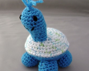 Bright Blue Baby Turtle Crocheted Amigurumi Toy ready to ship