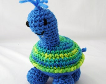 Bright Blue Turtle Crocheted Amigurumi Stuffed Toy ready to ship