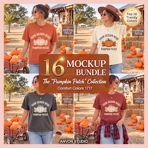 Pacote de Mockups Comfort Colors 1717 Feminino | Camiseta Outono Abóbora | Mockups de Camiseta Outono Ação de Graças