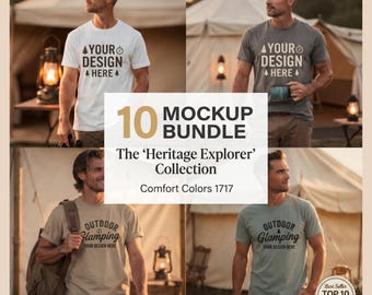 Comfort Colors 1717 Mockup Bundle | Mens Glamping Shirt | Vintage Outdoor Tee