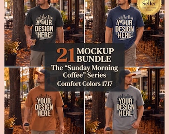 Comfort Colors 1717 Mens Mockup Bundle | Fall Coffee Shirt | Autumn Male Lifestyle Tee Mockups